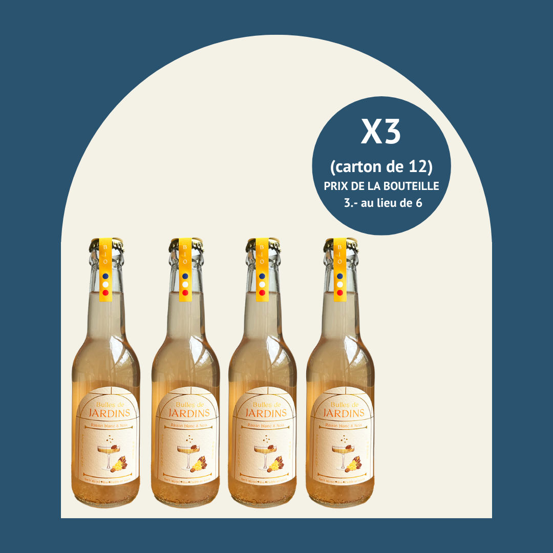 Jardins - Bulles Raisin Blanc, Figue & Noix (carton de 12 bouteilles - 25cl)